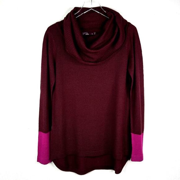 Prana Sweaters - Prana Rochelle Wool Blend Cowl Neck Sweater Color Block Burgundy Pink MEDIUM